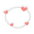 Frame with hearts round shape. Thin line art. Romantic decorations for simple design and element for holiday template or wedding Royalty Free Stock Photo