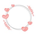 Frame with hearts round shape. Thin line art. Romantic decorations for simple design and element for holiday template or wedding Royalty Free Stock Photo