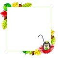 Frame. hedgehog, umbrella and autumn leaves. watercolor Royalty Free Stock Photo