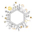 Frame with honey flowers and bees. Cartoon vector illustration Royalty Free Stock Photo