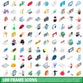 100 frame icons set, isometric 3d style Royalty Free Stock Photo