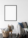 Frame interior mock up . Wall art. Scandinavian interior. 3d rendering, 3d illustration Royalty Free Stock Photo