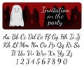 Frame invitation to the party for Halloween. Ghost, blood, alphabet. Vector illustration can be used for sale