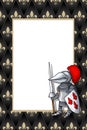Frame with the knight with pike and shield on the medieval background Royalty Free Stock Photo