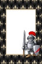 Frame with the knight with pike and shield on the medieval background Royalty Free Stock Photo