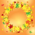 Frame of leaves on orange background - vector colorful autumn Royalty Free Stock Photo