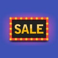 Frame with light bulb and word sale on blue background. Modern illustration Royalty Free Stock Photo