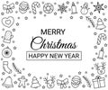 Frame line icons for Christmas and New Year. Greeting happy chrismas. Vector illustration Royalty Free Stock Photo