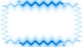 Frame, long wavy rectangular laser horizontal interpenetrating blue closed lines of lightening and darkening light on white
