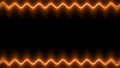 Frame, long wavy rectangular laser horizontals interpenetrating fiery orange lines of lightening and darkening light on a black