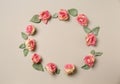 Frame made of beautiful dry roses on light background Royalty Free Stock Photo