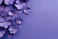 Frame made of beautiful purple pansy flowers on light violet background with copy space. Royalty Free Stock Photo