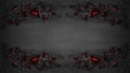 Frame made of black anthracite red rustic peeled exfoliated painted cracked metal texture background banner, with space for text