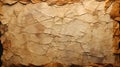Frame made of brown beige old damaged torn paper, cardboard pattern texture background