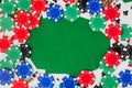 Frame made of casino chips on green table Royalty Free Stock Photo