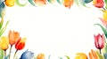 Frame made by colorful sweet tulips white text background