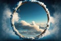 Frame made with covered white cloud in the sky in circle shape.