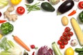 Frame made of different fresh vegetables on  background, top view. Space for text Royalty Free Stock Photo