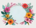 Frame made of flowers on PNG background. Generative AI. Royalty Free Stock Photo