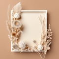 Frame made of dried flower,Autumn composition,dried leaves, Dried flowers on pastel background, Autumn, fall concept, Flat lay, Royalty Free Stock Photo