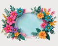 Frame made of flowers on PNG background. Generative AI. Royalty Free Stock Photo