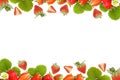 Frame made of fresh group Ripe juicy strawberries and green leaves Royalty Free Stock Photo