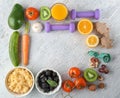 Frame made with fresh healthy food on light background Royalty Free Stock Photo