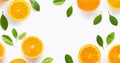 Frame made of fresh orange citrus fruit with leaves isolated on white background. Juicy and sweet Royalty Free Stock Photo