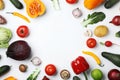 Frame made of fresh ripe vegetables on white background, flat lay. Royalty Free Stock Photo