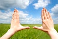 Frame made of hands at wheat field Royalty Free Stock Photo