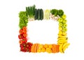 Frame made out of fruits and vegetables isolated on white Royalty Free Stock Photo