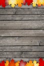 Fall, autumn leaves, wooden background Royalty Free Stock Photo