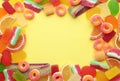 Frame made with tasty jelly candies, top view. Space for text Royalty Free Stock Photo