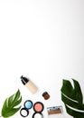 Make up products and brushes on white Royalty Free Stock Photo