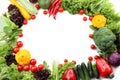 Frame made of various fresh vegetables on white background Royalty Free Stock Photo