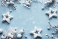 Frame made of white decorations on pastel blue background Royalty Free Stock Photo