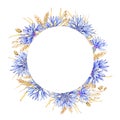 Frame made of wildflowers of cornflowers and dried flowers