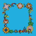 Frame with mexican talavera pattern. Decoration with ornamental flowers.