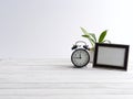 Frame mock up and black clock Royalty Free Stock Photo