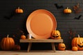 Frame mock up on a Halloween decorated table with Jack o lantern pumpkin Royalty Free Stock Photo