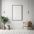 Frame mock up in living room design, white furniture on bright wall background Royalty Free Stock Photo