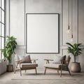 Frame mock up in living room design, white furniture on bright wall background Royalty Free Stock Photo