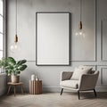 Frame mock up in living room design, white furniture on bright wall background Royalty Free Stock Photo