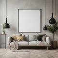 Frame mock up in living room design, white furniture on bright wall background Royalty Free Stock Photo