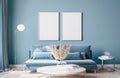 Frame mock up in luxury blue living room design Royalty Free Stock Photo