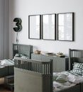 Frame mockup in boys room in military style room interior