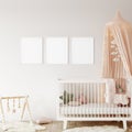 Frame mockup in child room interior. Nursery Interior in scandinavian style. 3d rendering, 3d illustration Royalty Free Stock Photo