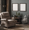 Frame mockup in cozy barn interior background