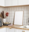 Frame mockup in cozy light kitchen interior, Scandinavian style Royalty Free Stock Photo