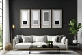 Frame mockup. 3d visualization of the living room for the presentation of wall decor. 2 frames for artworks. Royalty Free Stock Photo